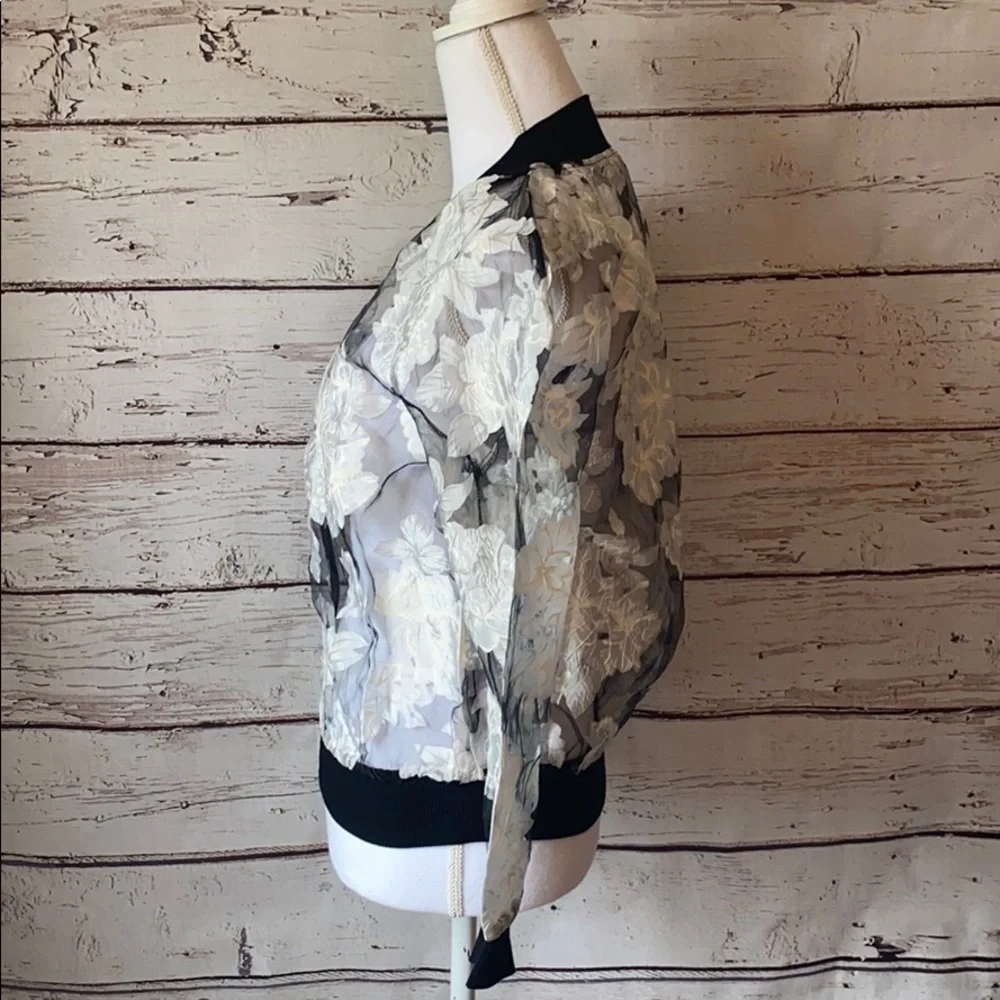Hot & Delicious Blk Sheer Floral Bomber Small
